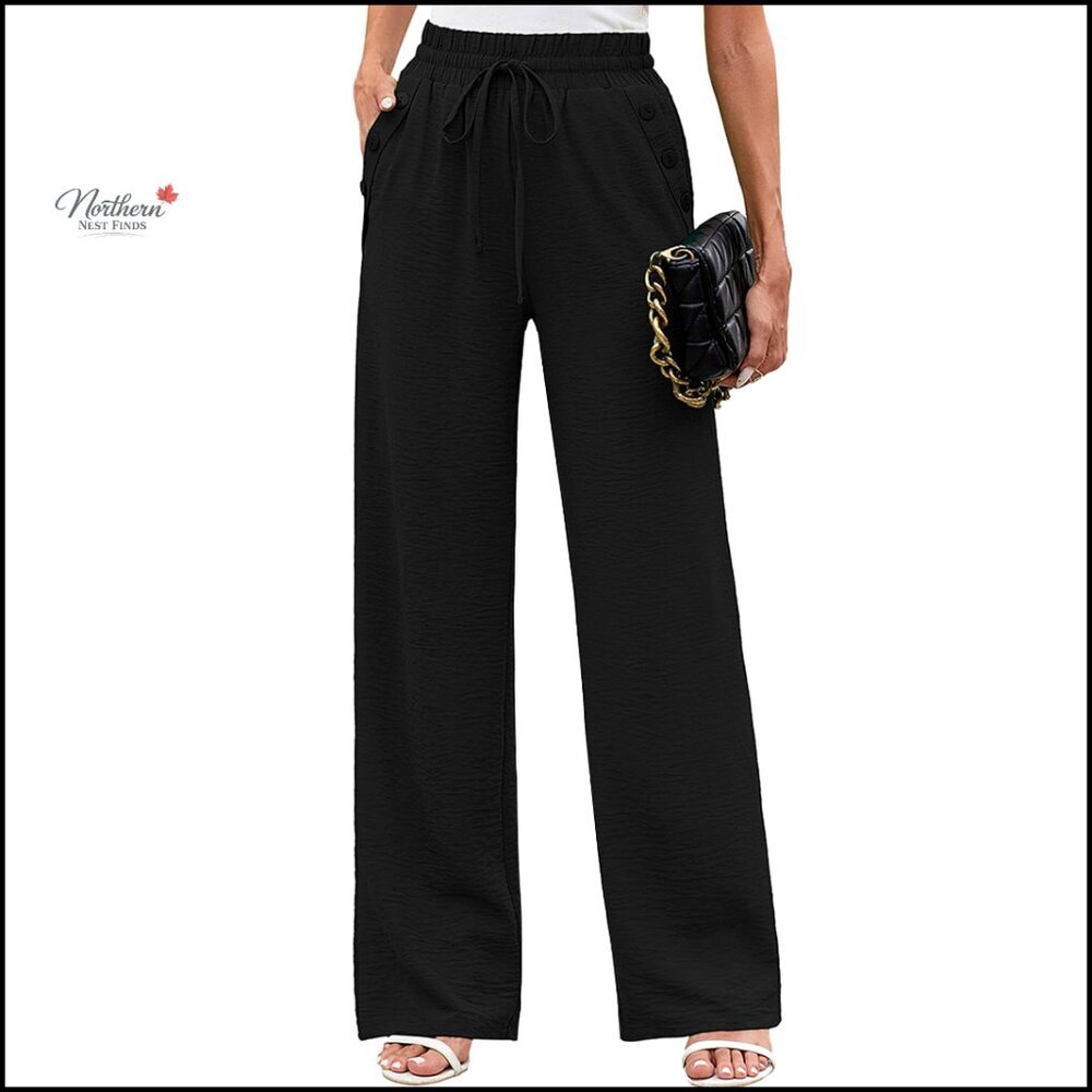 Wide Leg Lounge Pants with Drawstring High Waist and Pockets